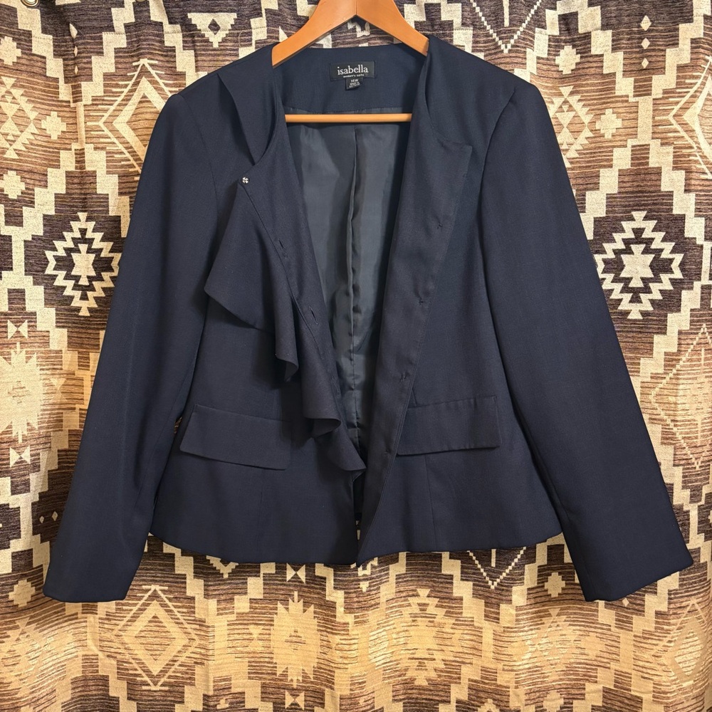 Women’s Isabella Navy Blue Ruffle Blazer Jacket Size 14 - Picture 2 of 16